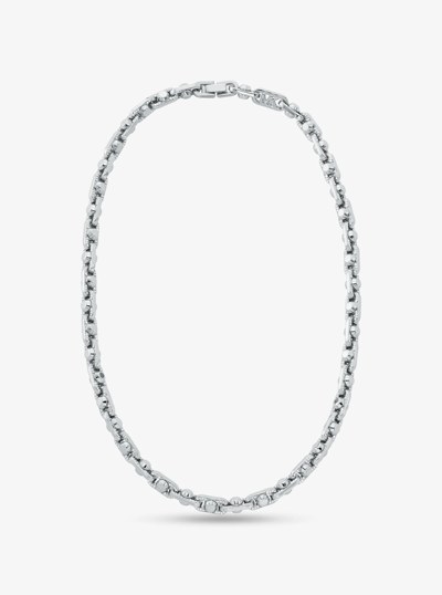Astor Link Medium Pav&eacute; Precious Metal-Plated Brass Necklace in SILVER | Michael Kors