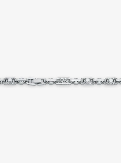 Astor Link Medium Pav&eacute; Precious Metal-Plated Brass Necklace in SILVER | Michael Kors