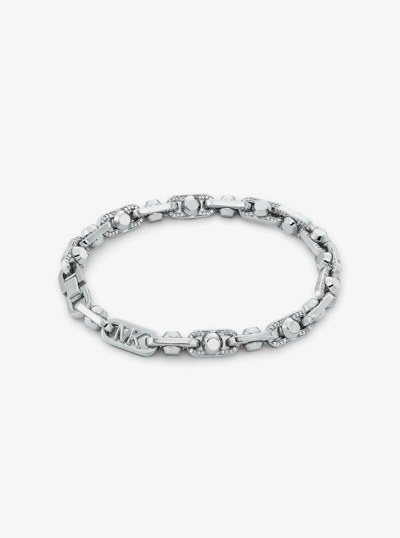 Astor Link Medium Precious Metal-Plated Brass Pav&eacute; Bracelet in SILVER | Michael Kors