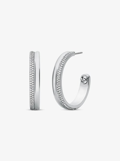 Precious Metal-Plated Brass Pav&eacute; Hoop Earrings in SILVER | Michael Kors
