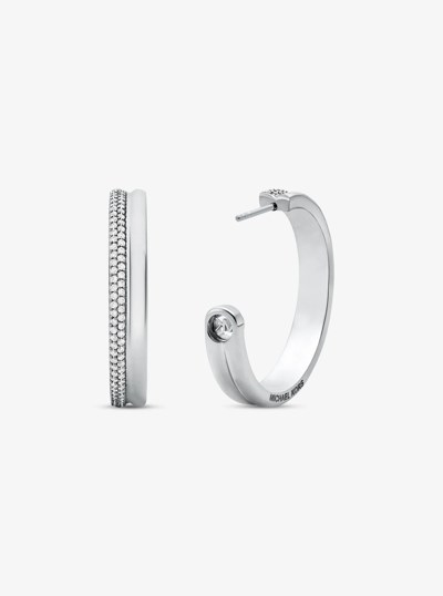 Precious Metal-Plated Brass Pav&eacute; Hoop Earrings in SILVER | Michael Kors