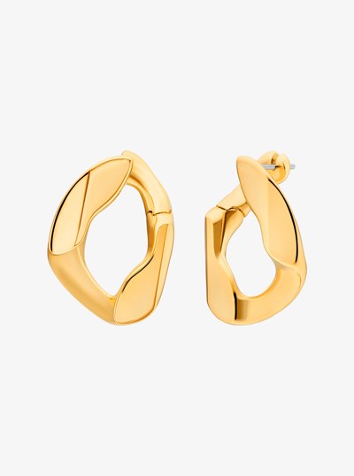Precious Metal-Plated Brass Curb Link Hoop Earrings in GOLD | Michael Kors