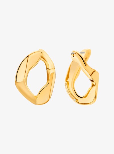 Precious Metal-Plated Brass Curb Link Hoop Earrings in GOLD | Michael Kors