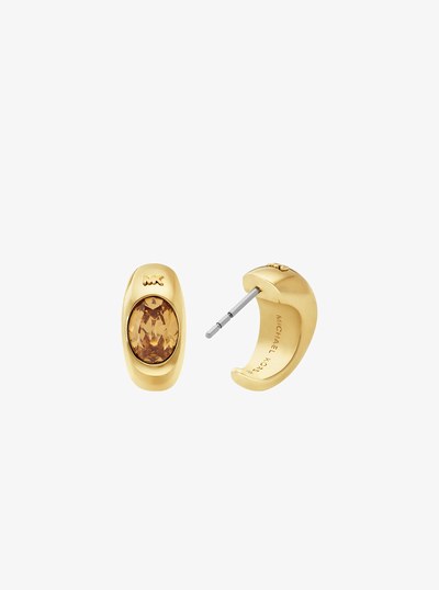 Precious Metal-Plated Cubic Zirconia Huggie Hoop Earrings in GOLD/COFFEE | Michael Kors
