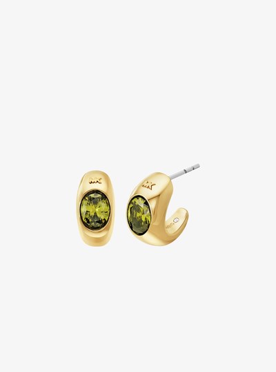 Precious Metal-Plated Cubic Zirconia Huggie Hoop Earrings in GOLD/PERIDOT | Michael Kors