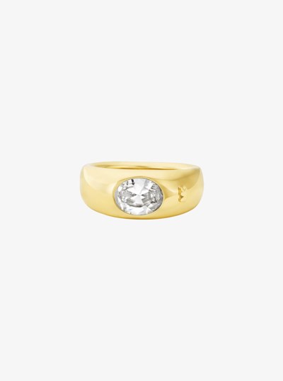 Precious Metal-Plated Cubic Zirconia Signet Ring in GOLD/CLEAR | Michael Kors