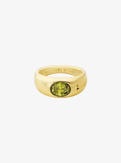 Precious Metal-Plated Cubic Zirconia Signet Ring in GOLD/PERIDOT | Michael Kors