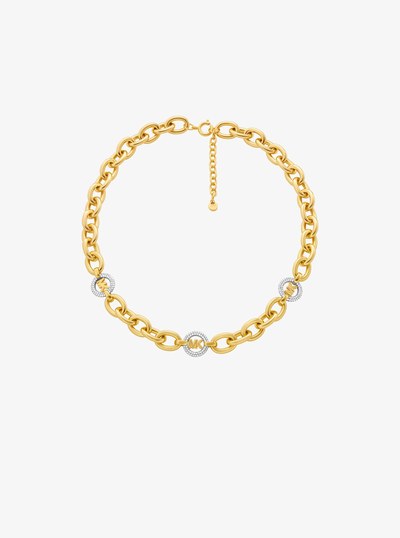 Pav&eacute; MK Pop Charm Chain-Link Necklace in TWO TONE | Michael Kors