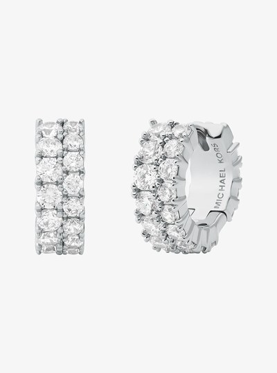Double Pav&eacute; Huggie Earrings in SILVER | Michael Kors