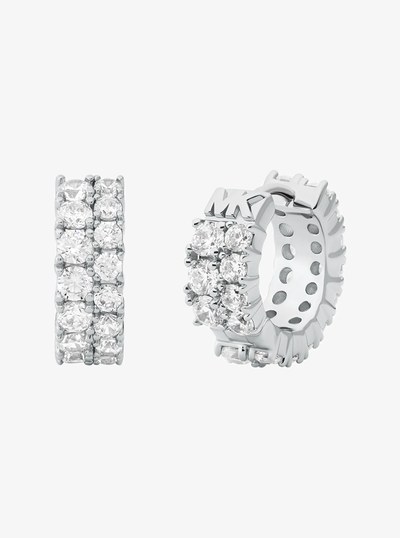 Double Pav&eacute; Huggie Earrings in SILVER | Michael Kors