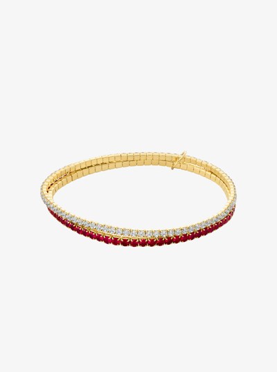 Cubic Zirconia Double Wrap Stretch Tennis Bracelet in GOLD/RUBY | Michael Kors