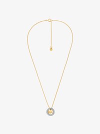 Pav&eacute; and Logo Charm Two-Tone Necklace