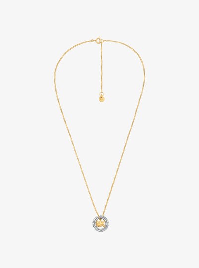 Pav&eacute; and Logo Charm Two-Tone Necklace in TWO TONE | Michael Kors
