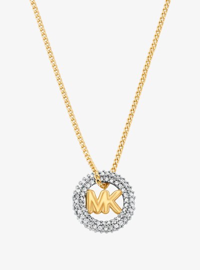 Pav&eacute; and Logo Charm Two-Tone Necklace in TWO TONE | Michael Kors