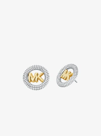 Medium Precious Metal-Plated Brass Pav&eacute; Logo Stud Earrings in TWO TONE | Michael Kors
