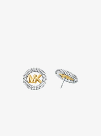 Medium Precious Metal-Plated Brass Pav&eacute; Logo Stud Earrings in TWO TONE | Michael Kors