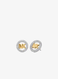 Small Pav&eacute; Logo Charm Two-Tone Stud Earrings