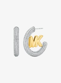 Large Pav&eacute; Logo Charm Two-Tone Hoop Earrings