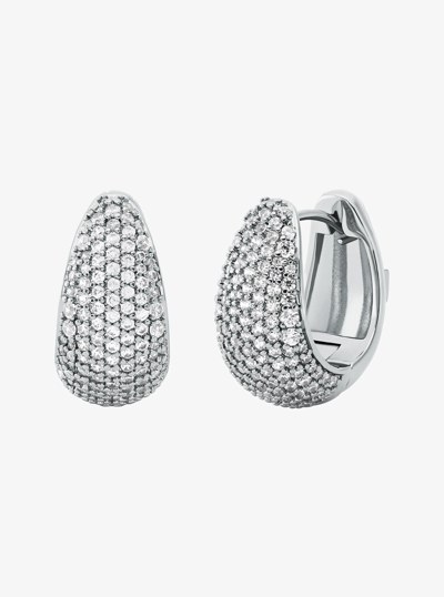 Precious Metal-Plated Brass Pav&eacute; Teardrop Huggie Earrings in SILVER | Michael Kors