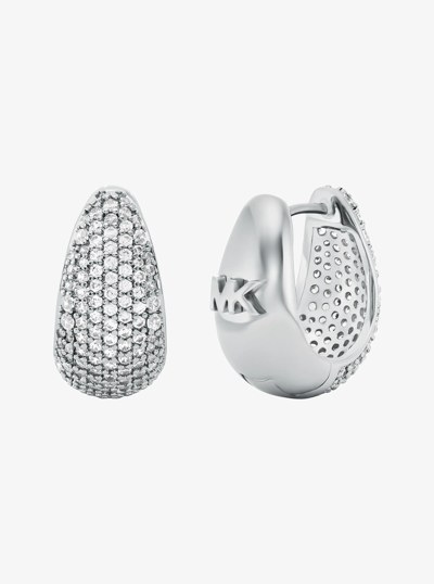 Precious Metal-Plated Brass Pav&eacute; Teardrop Huggie Earrings in SILVER | Michael Kors