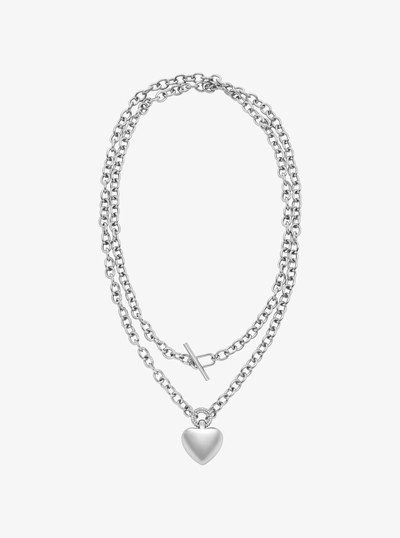 Pav&eacute; Puffy Heart Pendant Necklace in SILVER | Michael Kors