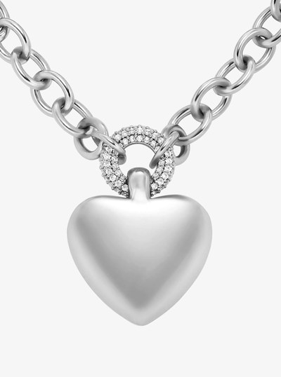 Pav&eacute; Puffy Heart Pendant Necklace in SILVER | Michael Kors