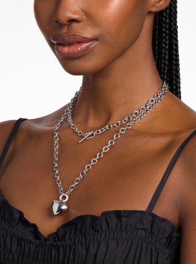 Pav&eacute; Puffy Heart Pendant Necklace in SILVER | Michael Kors