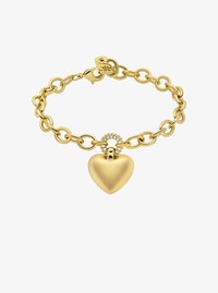 Pulsera con colgante de coraz&oacute;n acolchado pav&eacute;