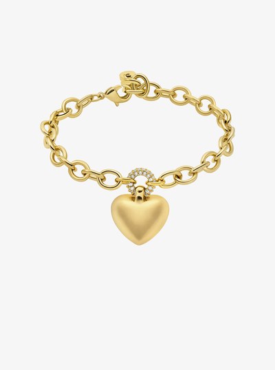Pav&eacute; Puffy Heart Pendant Bracelet in GOLD | Michael Kors