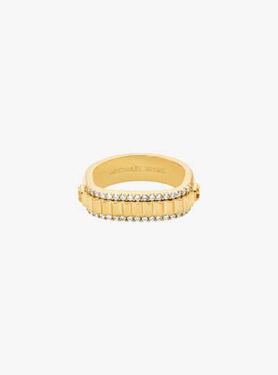 Pav&eacute; Gold-Tone Brass Ring in GOLD | Michael Kors