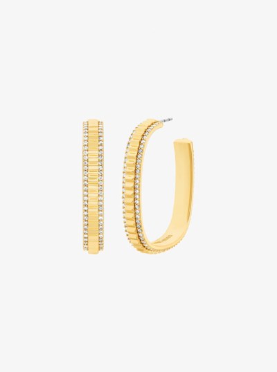 Large Pav&eacute; Gold-Tone Brass Hoop Earrings in GOLD | Michael Kors