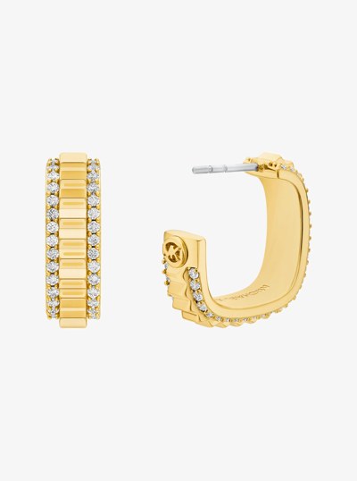 Small Pav&eacute; Gold-Tone Brass Hoop Earrings in GOLD | Michael Kors