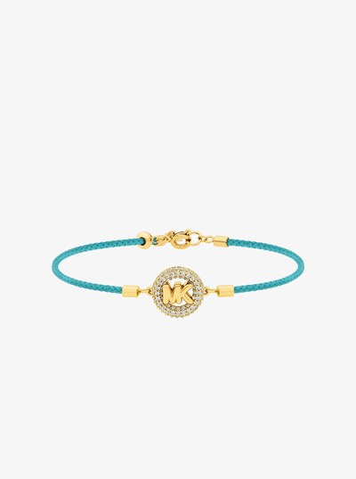 Pav&eacute; Gold-Tone Logo Corded Bracelet in TURQUOISE | Michael Kors
