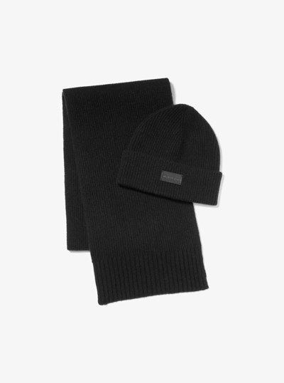 Wool Beanie Hat and Scarf Set in BLACK | Michael Kors