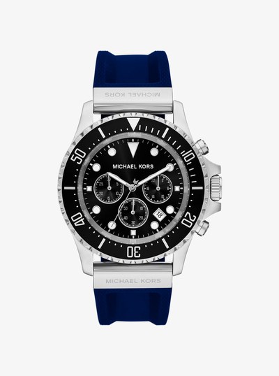 Oversized Everest Silver-Tone and Silicone Watch in NAVY - Sale