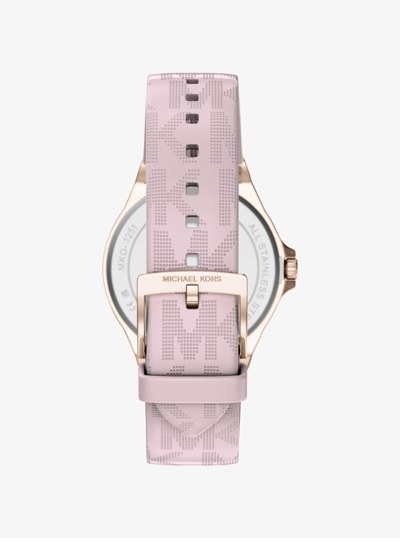 Reloj Lennox en tono oro rosa con pav&eacute; y tira de silicona con logotipo in DORADO ROSA | Michael Kors
