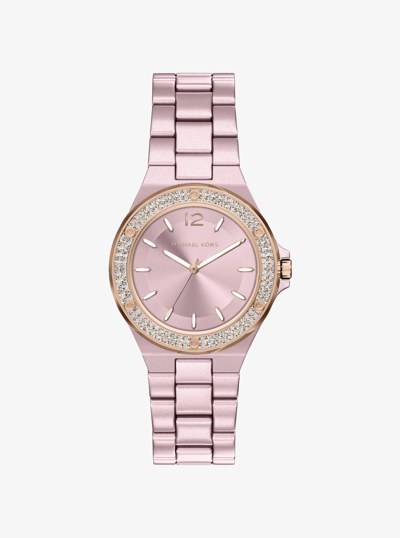 Mini Lennox Pav&eacute; Pink-Tone Watch in ROSE GOLD | Michael Kors