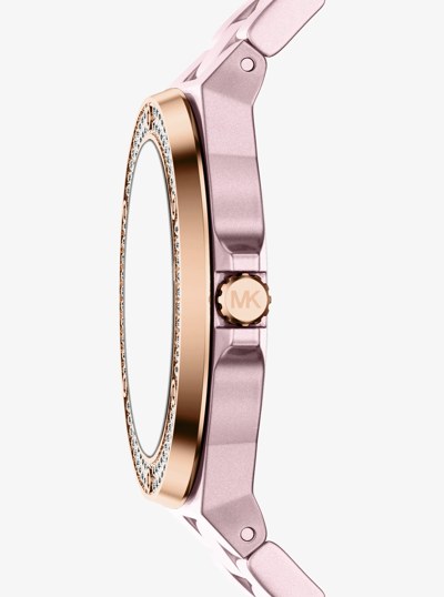 Mini Lennox Pav&eacute; Pink-Tone Watch in ROSE GOLD | Michael Kors
