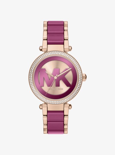 Oversized Parker Pav&eacute; Pink-Tone Watch in ROSE GOLD | Michael Kors