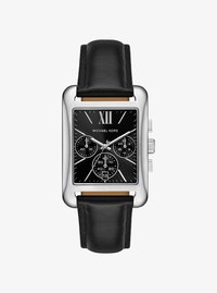 Monroe Silver-Tone and Leather Watch