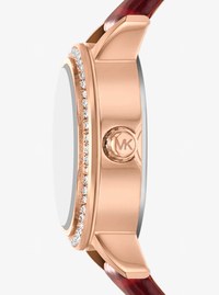 Micro Melissa Pav&eacute; Rose Gold-Tone and Crocodile Embossed Leather Watch