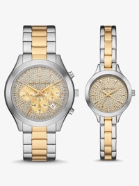 Aspyn His and Hers Pav&eacute; Two-Tone Watch Set