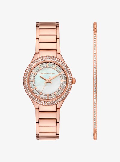 Mini Sylvia Pav&eacute; Rose Gold-Tone Watch and Bracelet Gift Set in ROSE GOLD | Michael Kors
