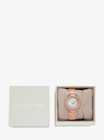 Mini Sylvia Pav&eacute; Rose Gold-Tone Watch and Bracelet Gift Set in ROSE GOLD | Michael Kors