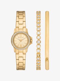 Petite Everest Gold-Tone Watch and Pav&eacute; Bangle Jewelry Gift Set