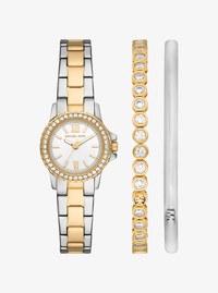 Ensemble-cadeau petite montre Everest &agrave; deux tons et bracelet &agrave; pav&eacute;