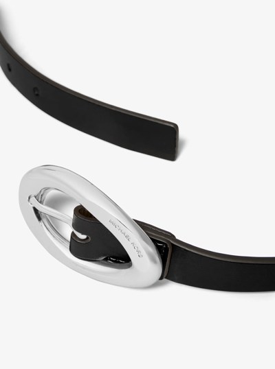 Leather Belt in BLACK/SILVER | Michael Kors