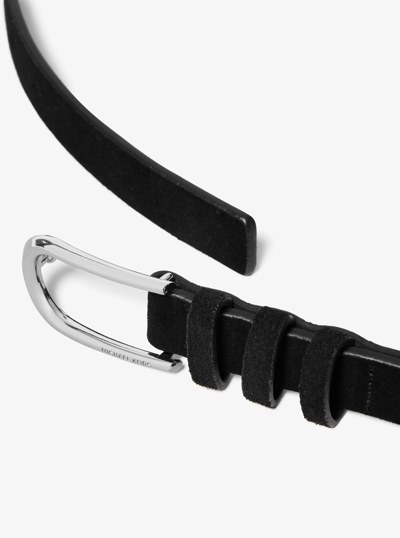 Leather Belt in BLACK/SILVER | Michael Kors