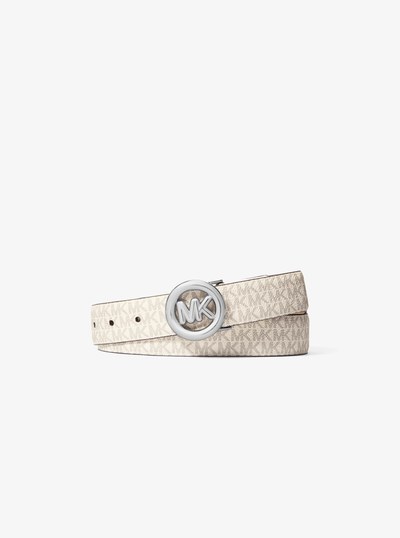 MK Pop Charm Signature Logo and Leather Belt in VANILLA/ACORN | Michael Kors