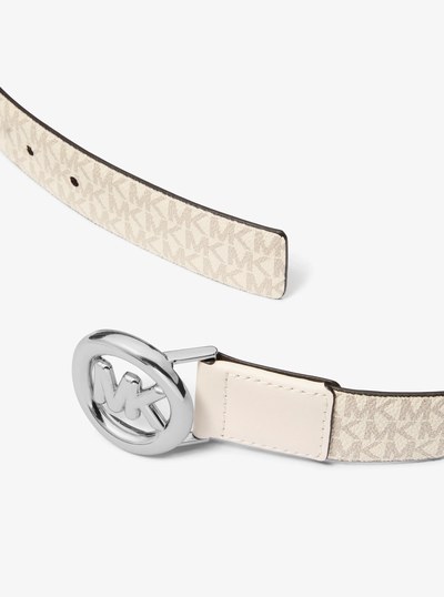 MK Pop Charm Signature Logo and Leather Belt in VANILLA/ACORN | Michael Kors